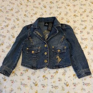 Vintage Y2K Girls Baby Phat Denim Jacket Size 4T Embroidered Embellished Gold